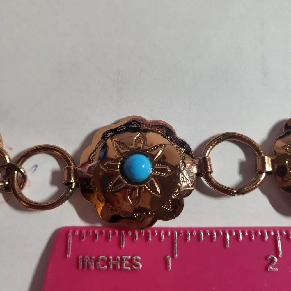 Western Turquoise Concho Copper tone Thunderbird Belt